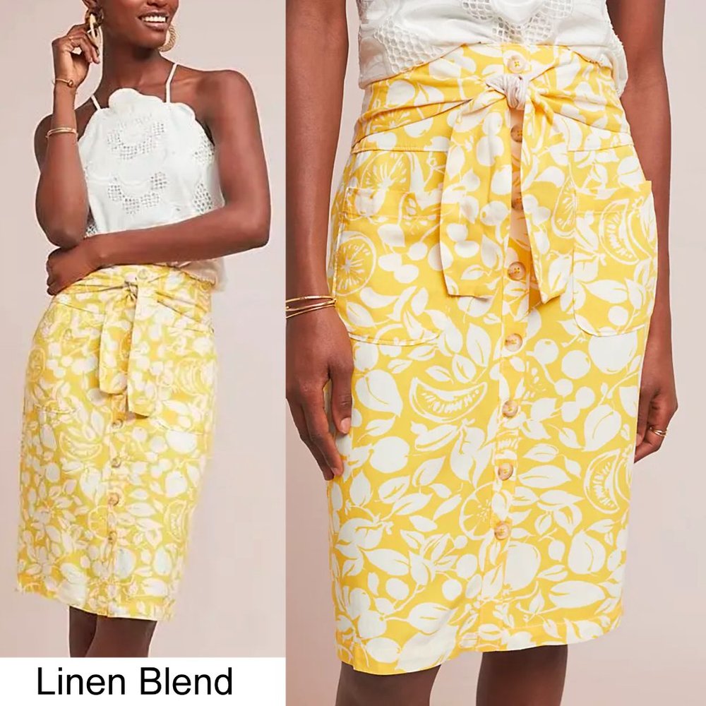 NEW! Anthropologie 44 of 52 Conversations Linen Blend Pencil Skirt, size 0
